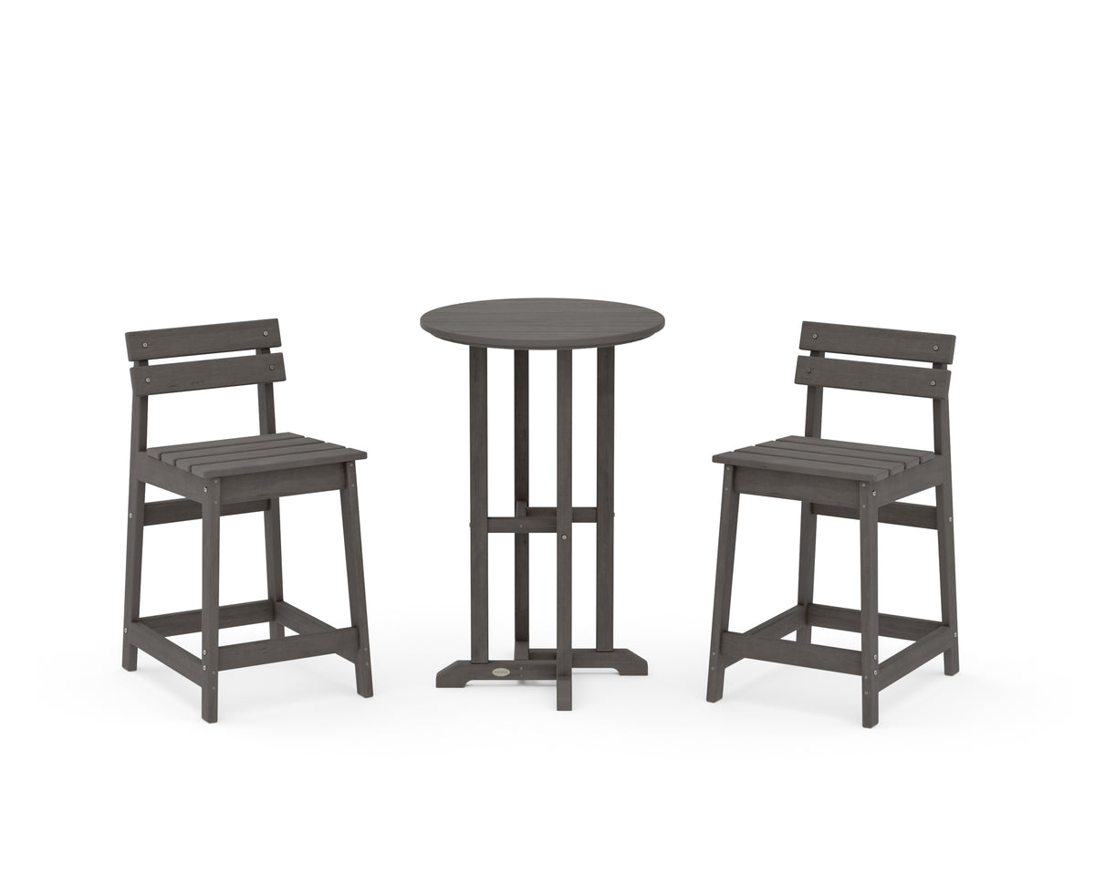 POLYWOOD Modern Studio Plaza Lowback 3-Piece Bistro Counter Set in Driftwood