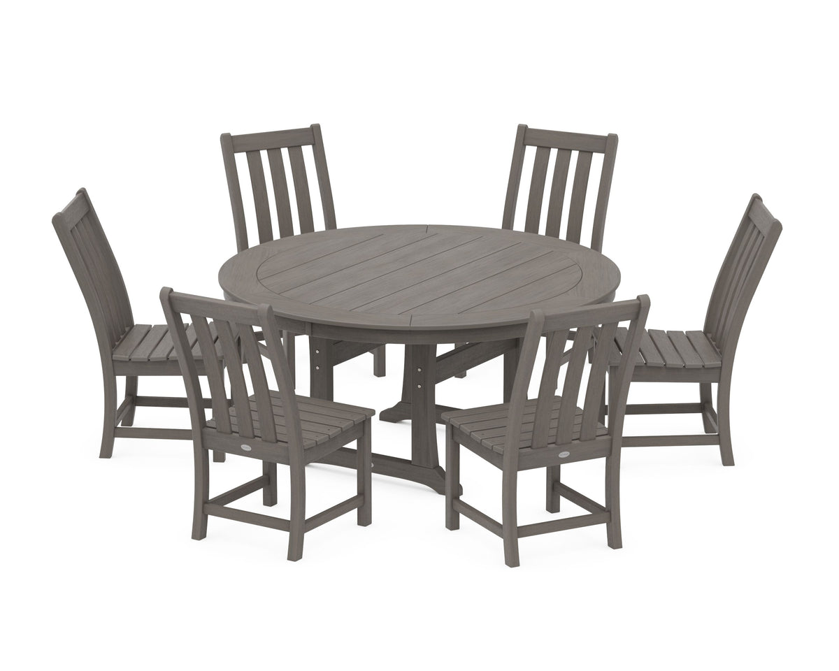 POLYWOOD Vineyard 7-Piece Side Chair Round Dining Set in Driftwood