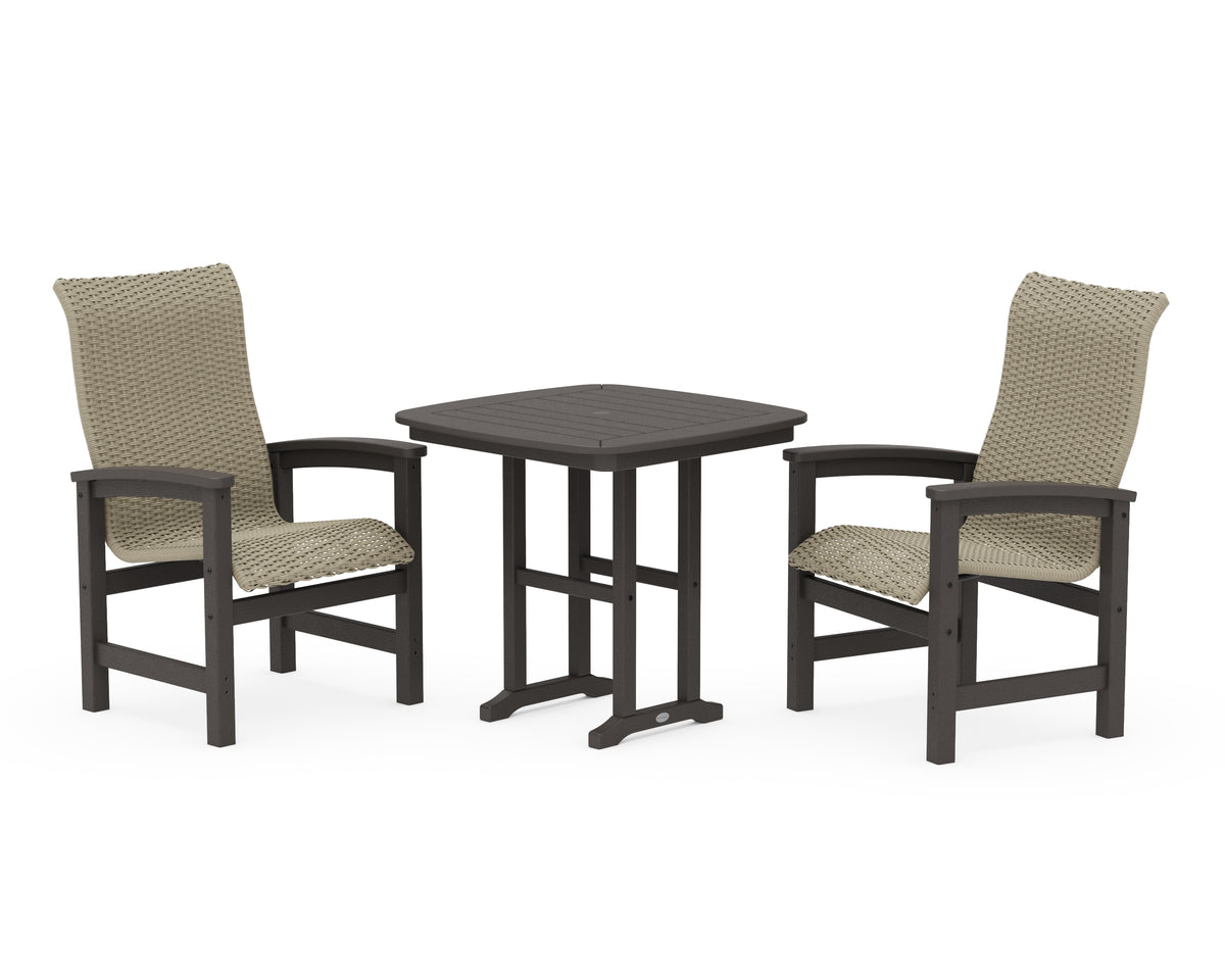 POLYWOOD Coastal Woven High-Back 3-Piece Dining Set in Vintage Coffee / Dune Grass