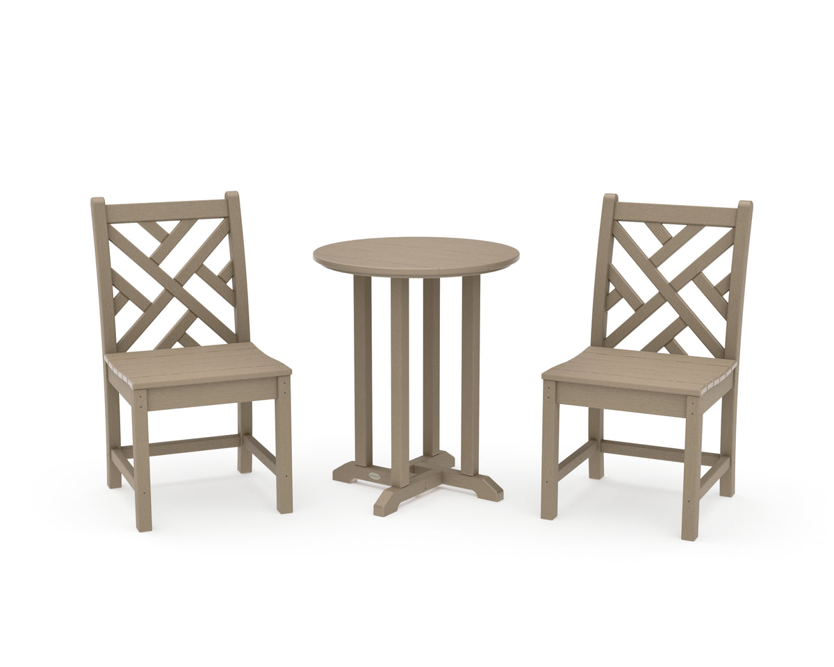 POLYWOOD Chippendale Side Chair 3-Piece Round Bistro Dining Set in Vintage Sahara