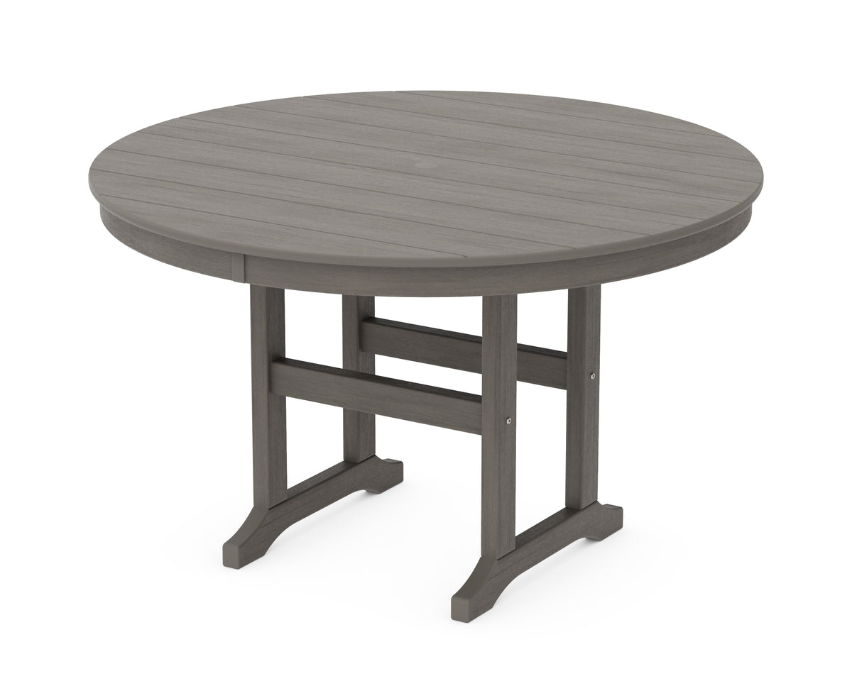 POLYWOOD 48" Round Farmhouse Dining Table in Driftwood