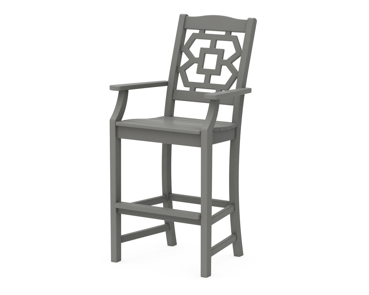 POLYWOOD Chinoiserie Bar Arm Chair in Slate Grey