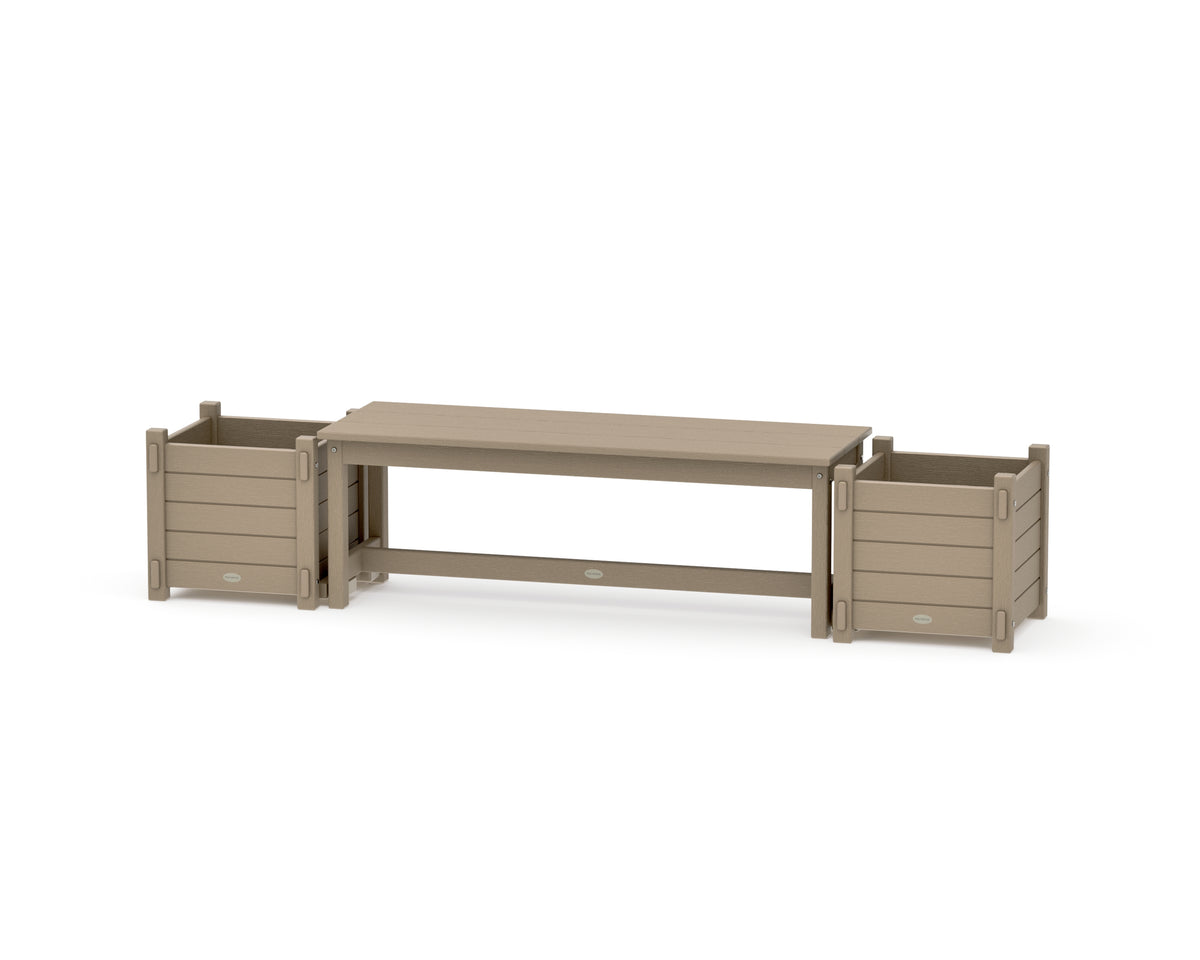POLYWOOD 48" Nautical Straight Planter Bench Set in Vintage Sahara