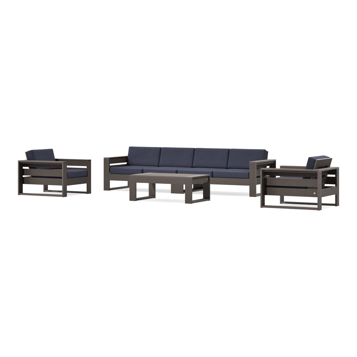 POLYWOOD PW Designer Series Latitude 5-Piece Lounge Sofa Set in Vintage Coffee / Navy Linen