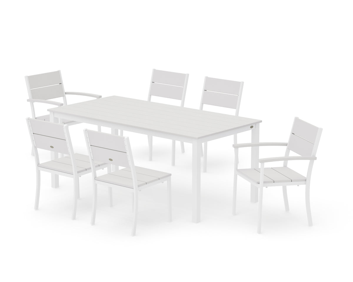 POLYWOOD Main Street 7-Piece Dining Set with Main Street 36" x 72" Dining Table in White / Vintage White