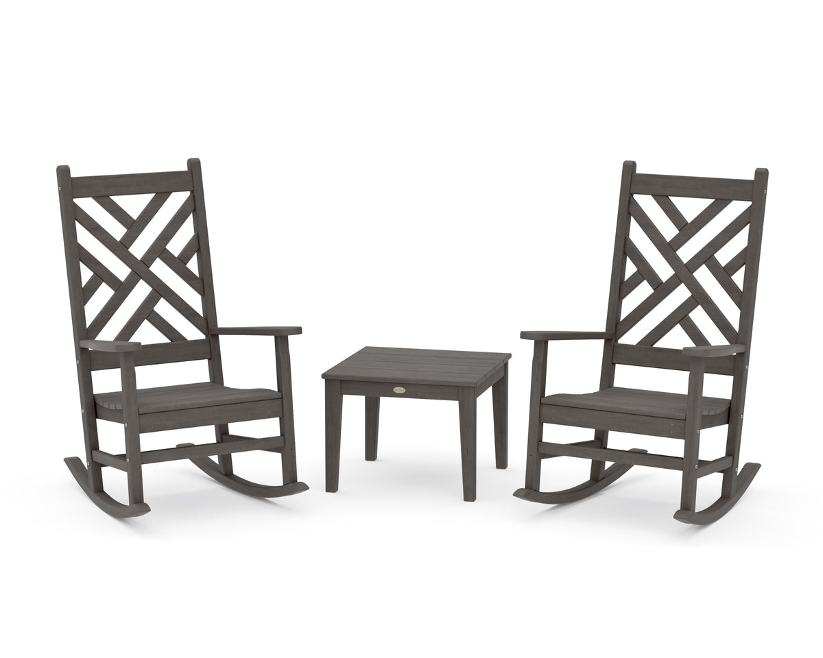 POLYWOOD Chippendale 3-Piece Rocking Chair Set in Driftwood