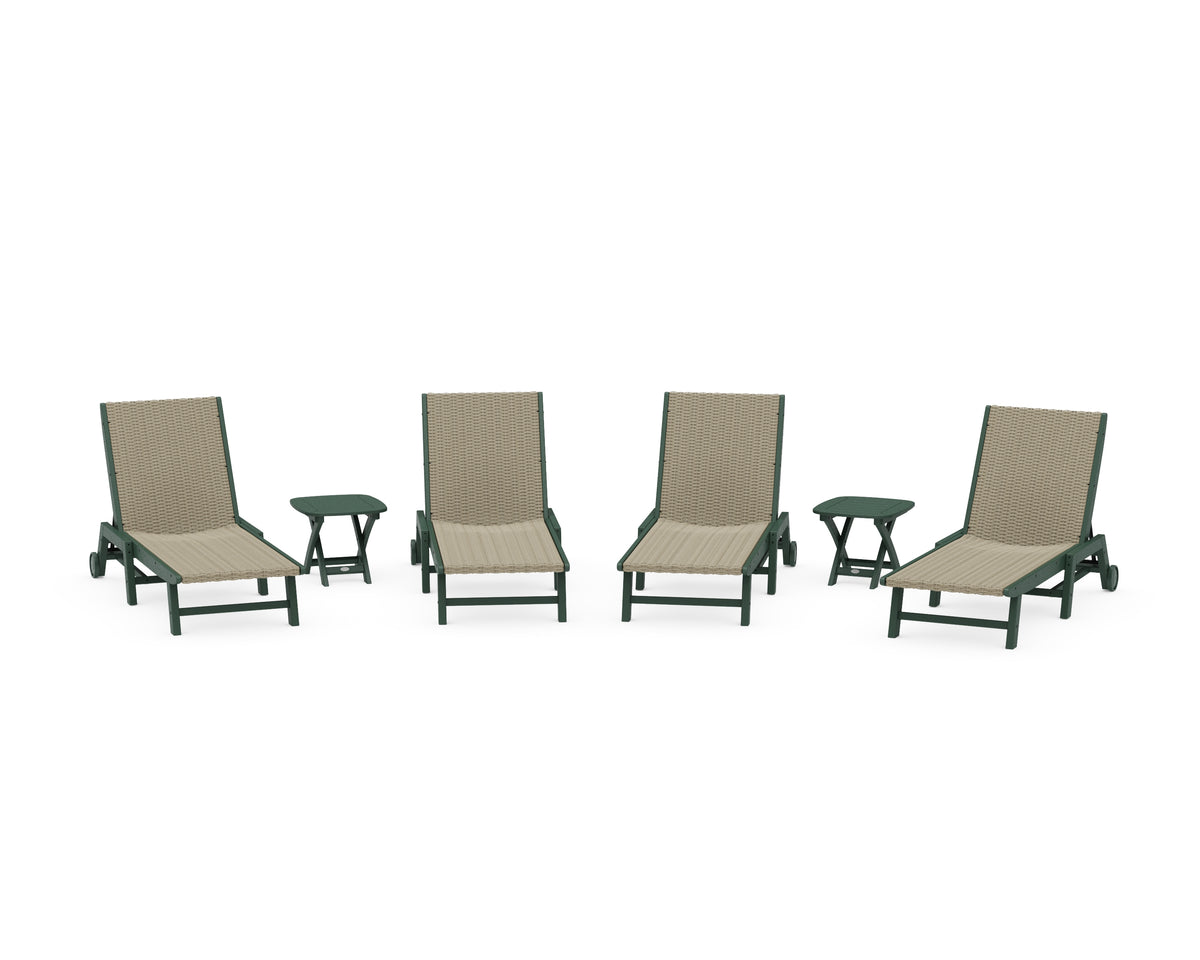 POLYWOOD 6-Piece Coastal Woven Chaise with Wheels Lounge Set in Green / Dune Grass