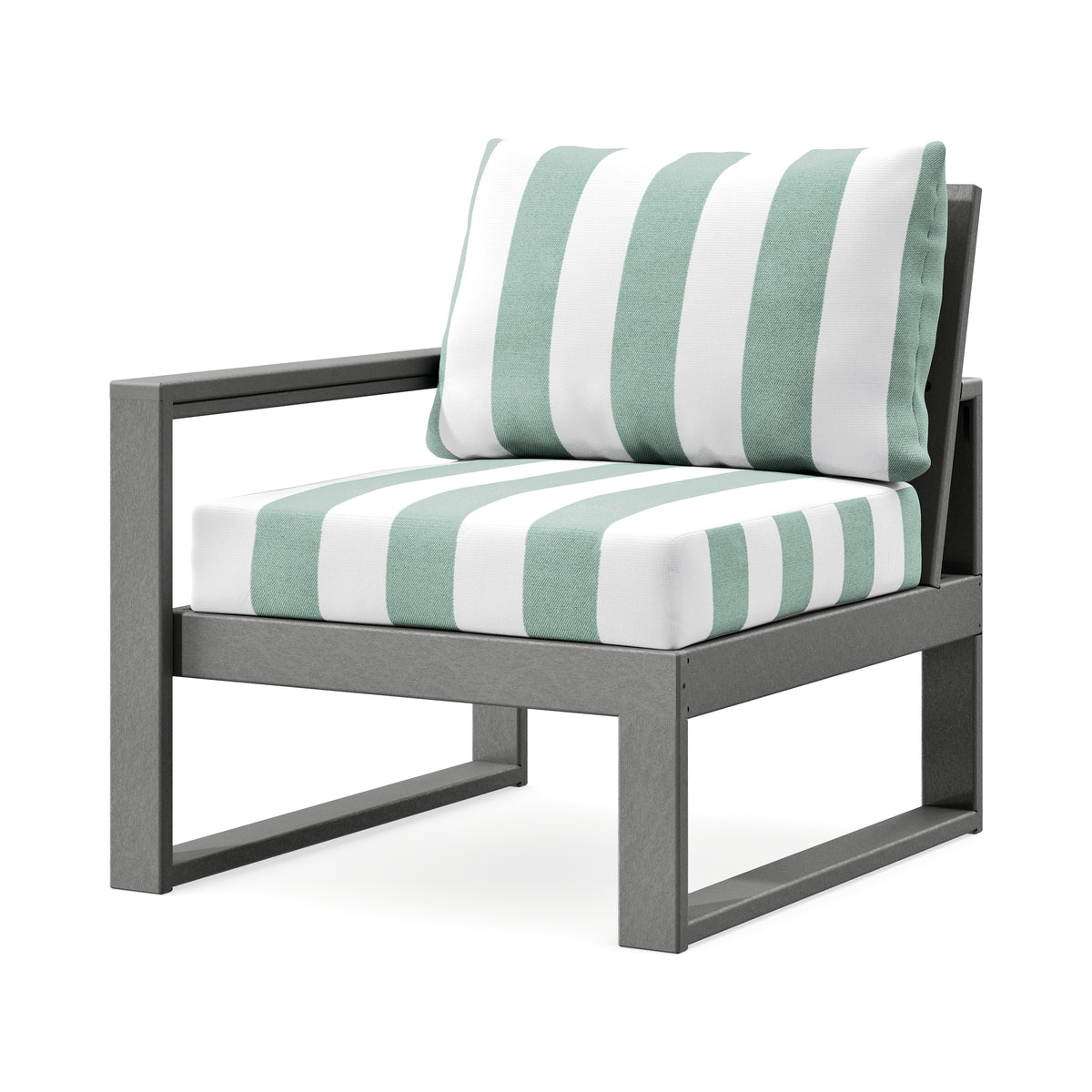 POLYWOOD EDGE Modular Left Arm Chair in Slate Grey / Cabana Stripe Glacier Spa