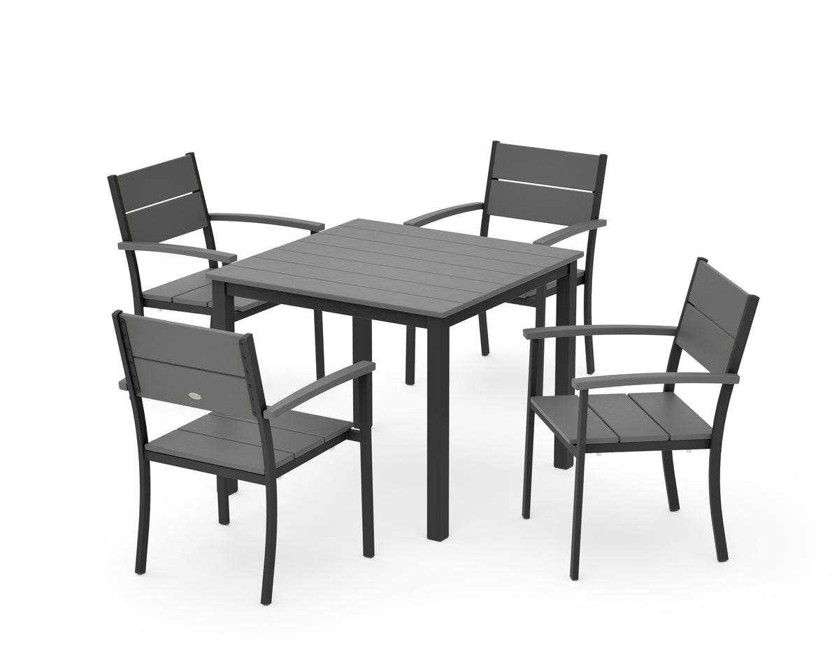 POLYWOOD Main Street 5-Piece Dining Set with Main Street 36" x 36" Dining Table in Black / Slate Grey