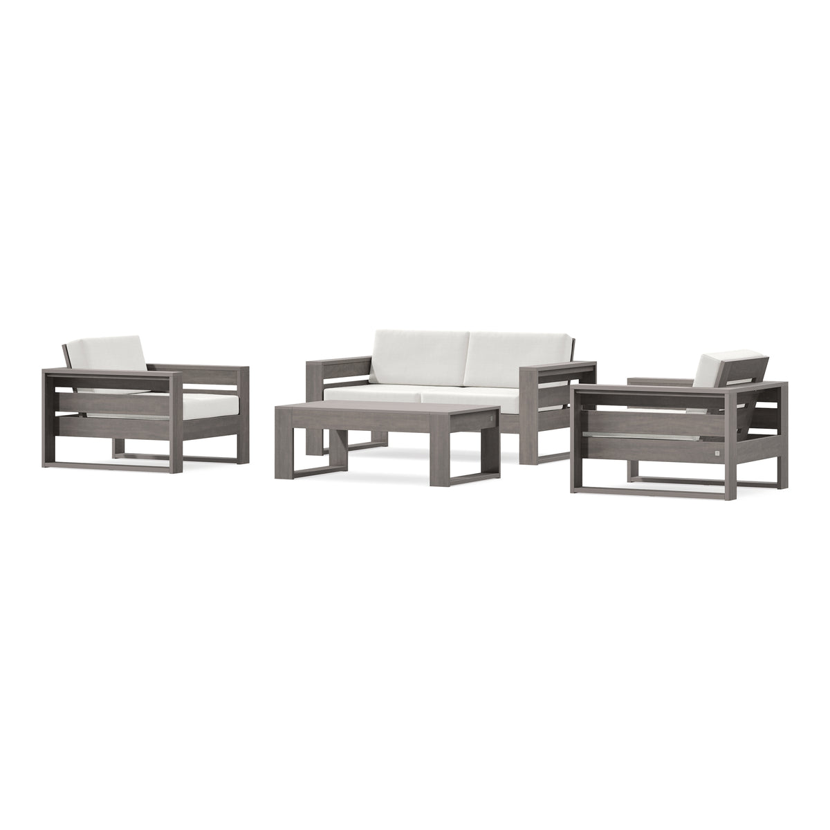 POLYWOOD PW Designer Series Latitude 4-Piece Lounge Loveseat Set in Driftwood / Natural Linen
