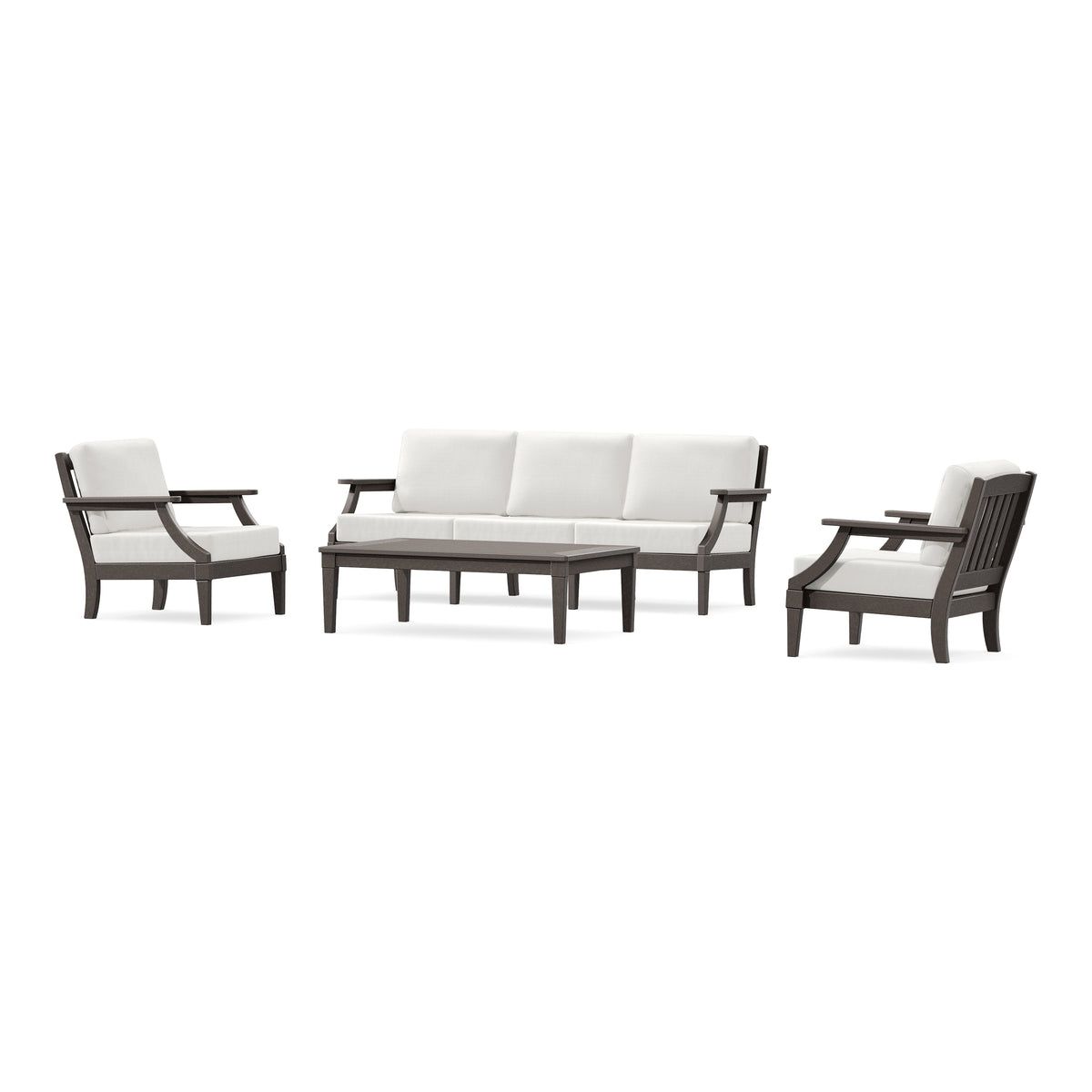 POLYWOOD PW Designer Series Estate 4-Piece Lounge Sofa Set in Vintage Coffee / Natural Linen
