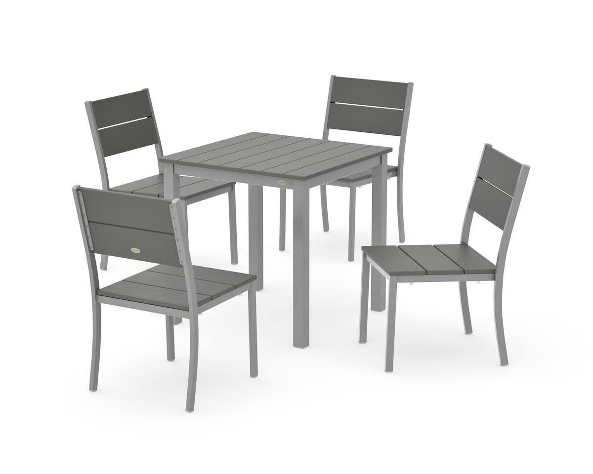 POLYWOOD Main Street 5-Piece Square Dining Set- Small in Silver / Slate Grey