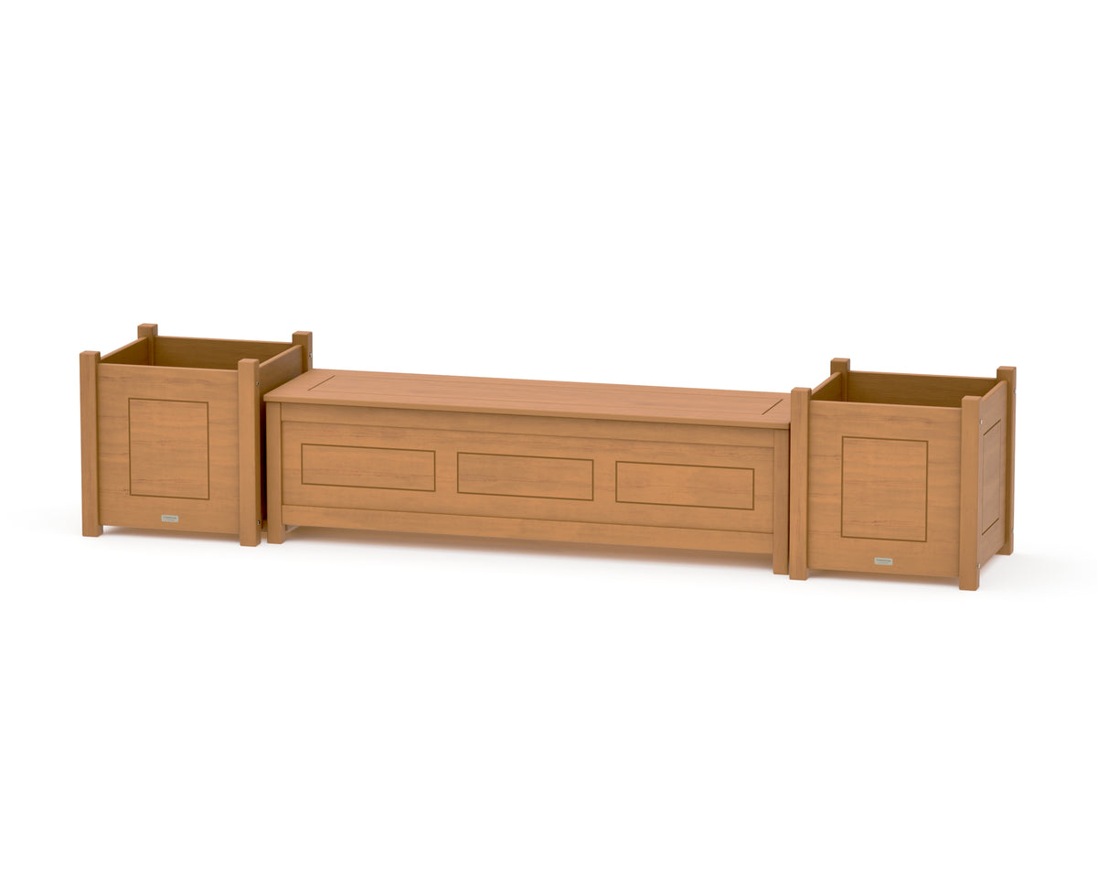 POLYWOOD 60" Country Living Straight Planter Storage Bench Set - Large in Natural