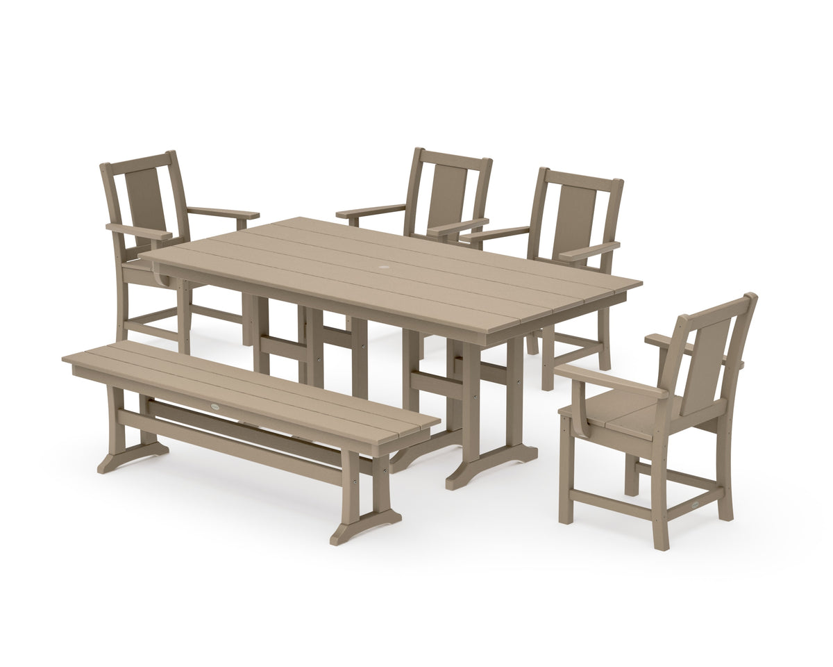 POLYWOOD Prairie 6-Piece Farmhouse Dining Set with Bench in Vintage Sahara