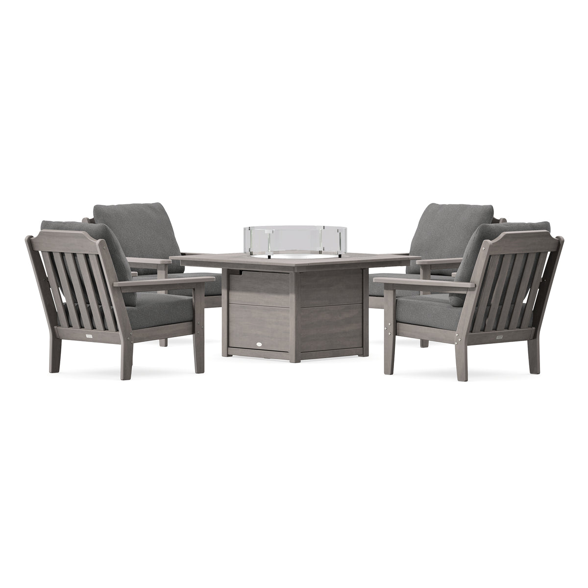 POLYWOOD Country Living Cottage 5-Piece Deep Seating Set with Fire Pit Table in Driftwood