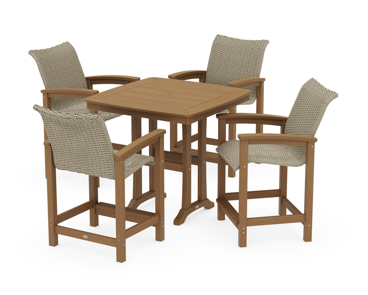 POLYWOOD Coastal Woven 5-Piece Counter Set with Trestle Legs in Natural / Dune Grass