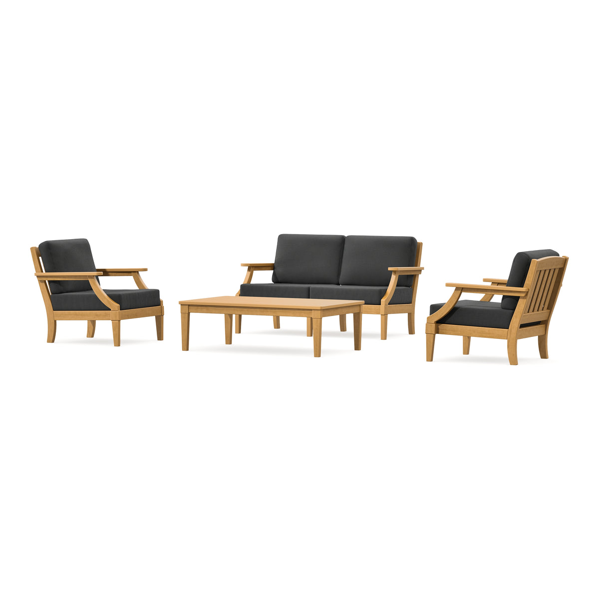 POLYWOOD PW Designer Series Estate Lounge 4-Piece Loveseat Set in Natural / Spectrum Carbon