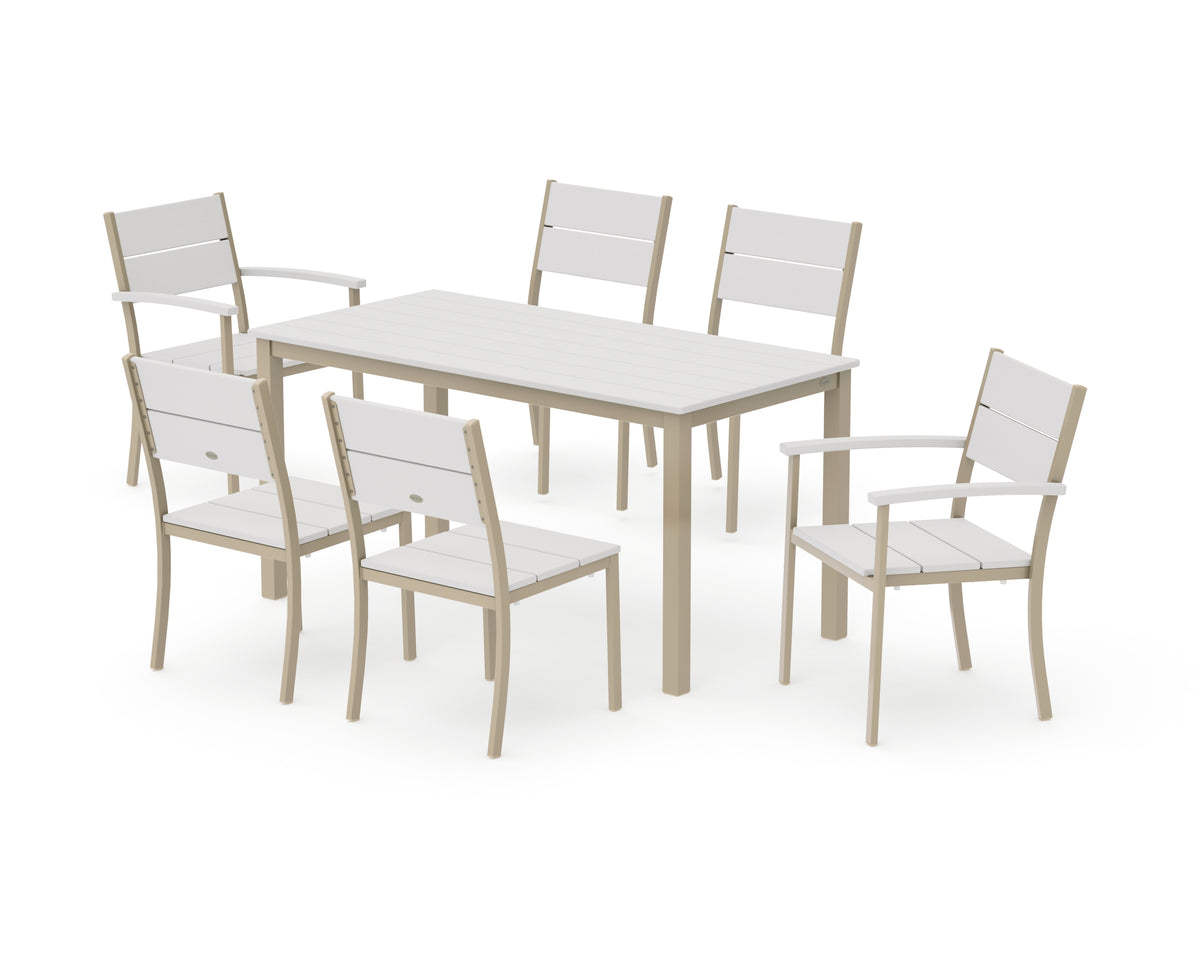 POLYWOOD Main Street 7-Piece Dining Set with Main Street 30 x 60 Dining Table in Sand / Vintage White