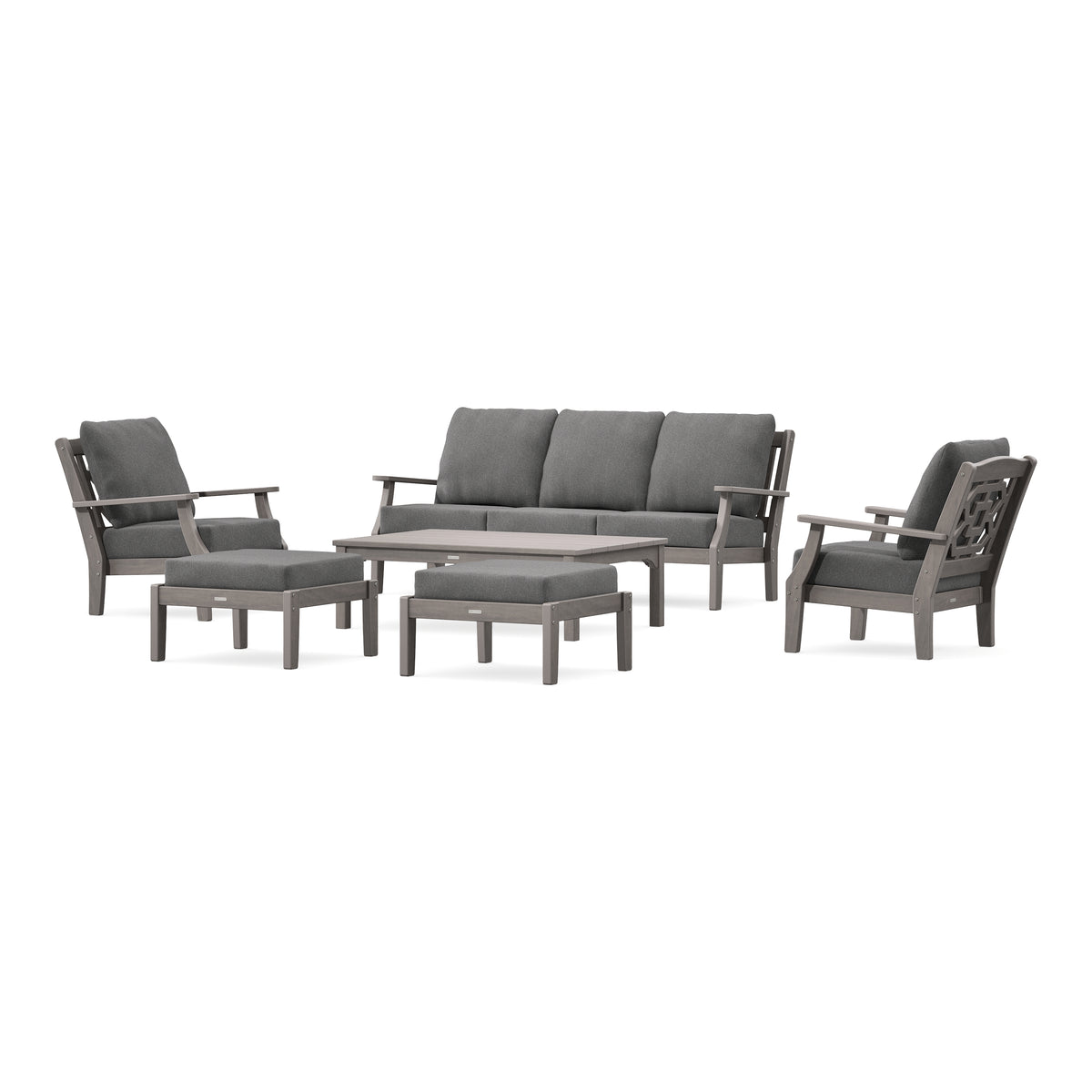 POLYWOOD Chinoiserie 6-Piece Lounge Sofa Set in Driftwood