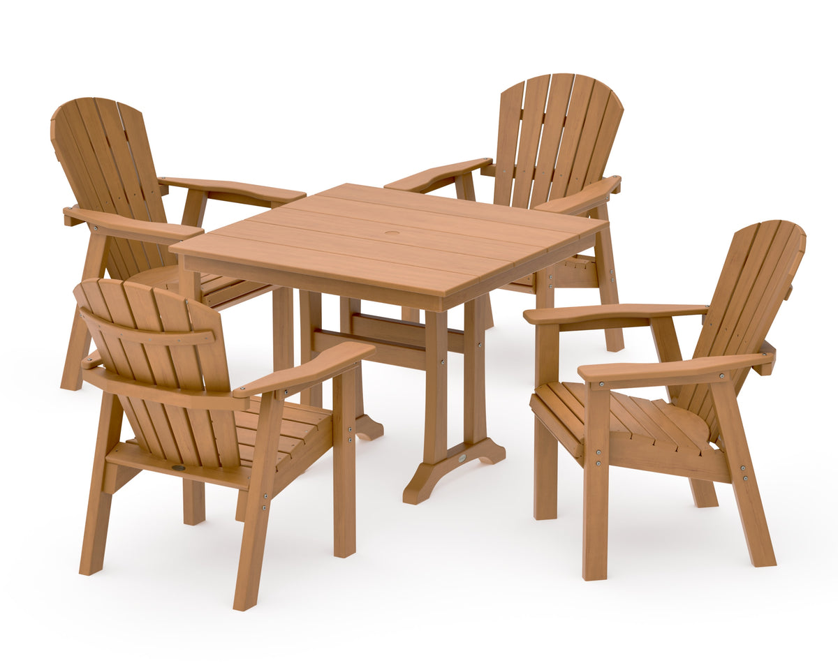 POLYWOOD Seashell 5-Piece Farmhouse Dining Set with Trestle Legs - 37" Table in Natural