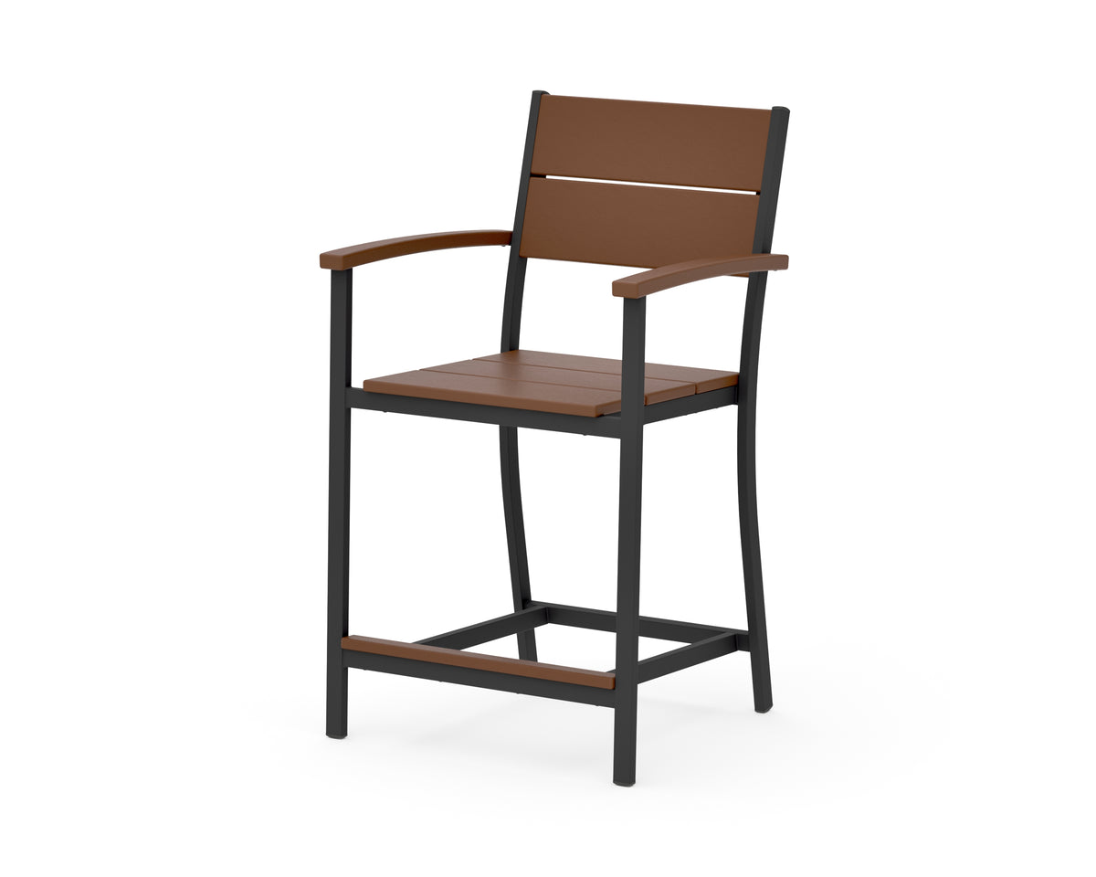 POLYWOOD Main Street Counter Arm Chair in Black / Teak