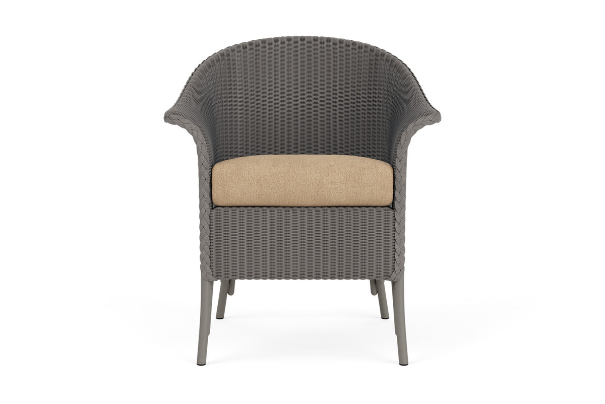 Lloyd Flanders Lloyd Loom Dining Armchair – 2x2 Weave in Pewter with Hayden Sand fabric