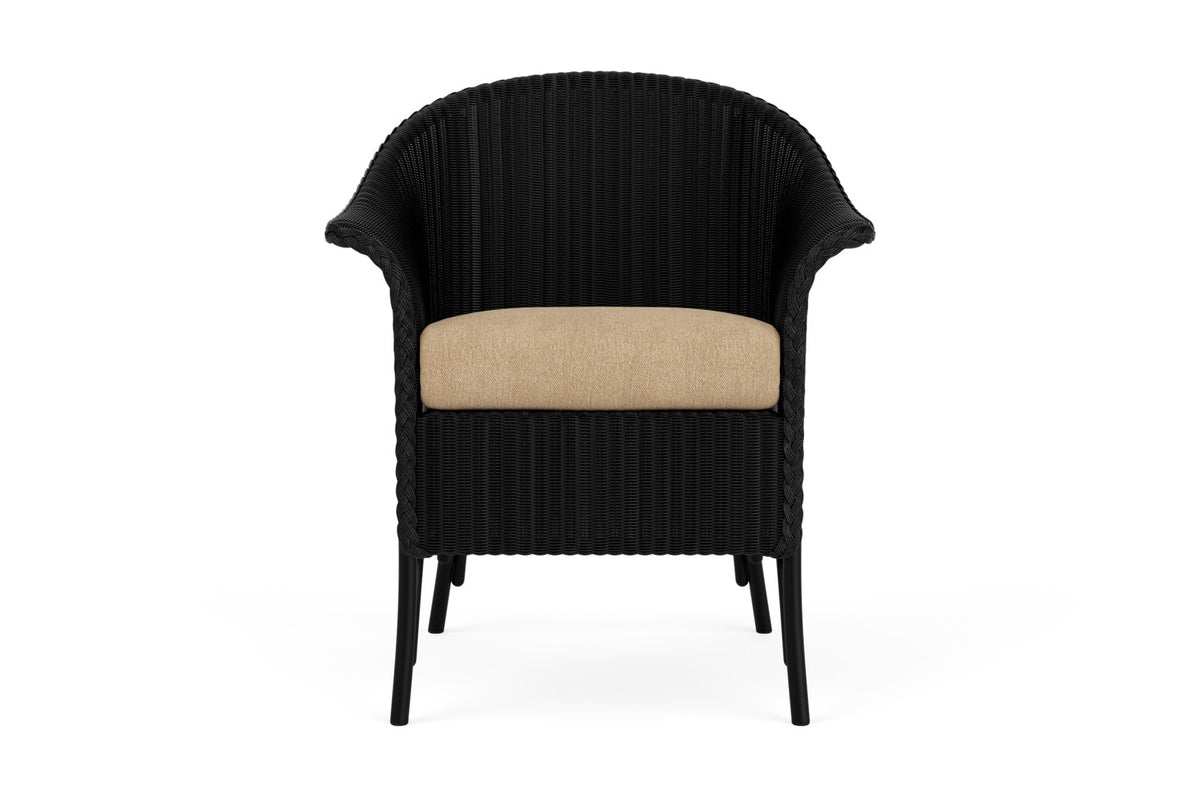 Lloyd Flanders Lloyd Loom Dining Armchair – 2x2 Weave in Ebony with Hayden Sand fabric