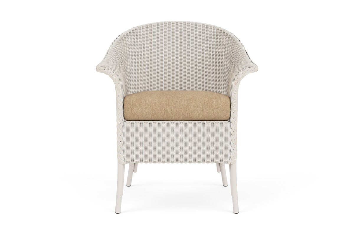 Lloyd Flanders Lloyd Loom Dining Armchair – 2x2 Weave in Antique White with Hayden Sand fabric