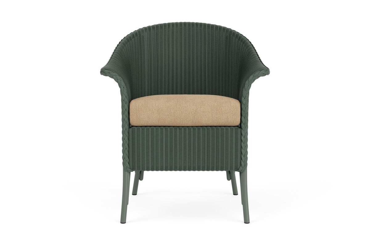 Lloyd Flanders Lloyd Loom Dining Armchair – 2x2 Weave in Spruce with Hayden Sand fabric