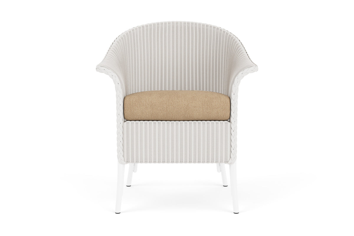 Lloyd Flanders Lloyd Loom Dining Armchair – 2x2 Weave in White with Hayden Sand fabric