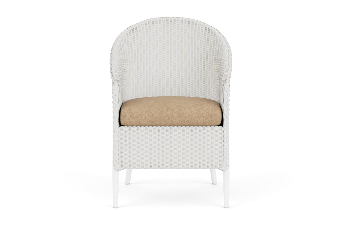 Lloyd Flanders Lloyd Loom Dining Armchair – 1x1 Weave in Matte White with Hayden Sand fabric