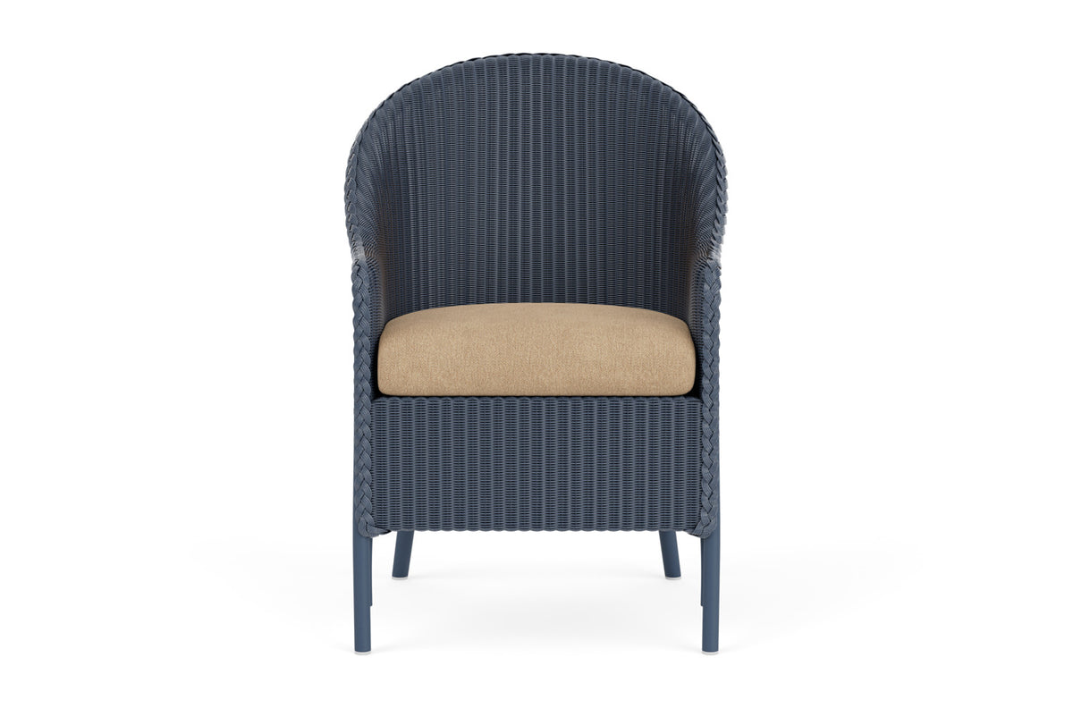 Lloyd Flanders Lloyd Loom Dining Armchair – 1x1 Weave in Denim Blue with Hayden Sand fabric