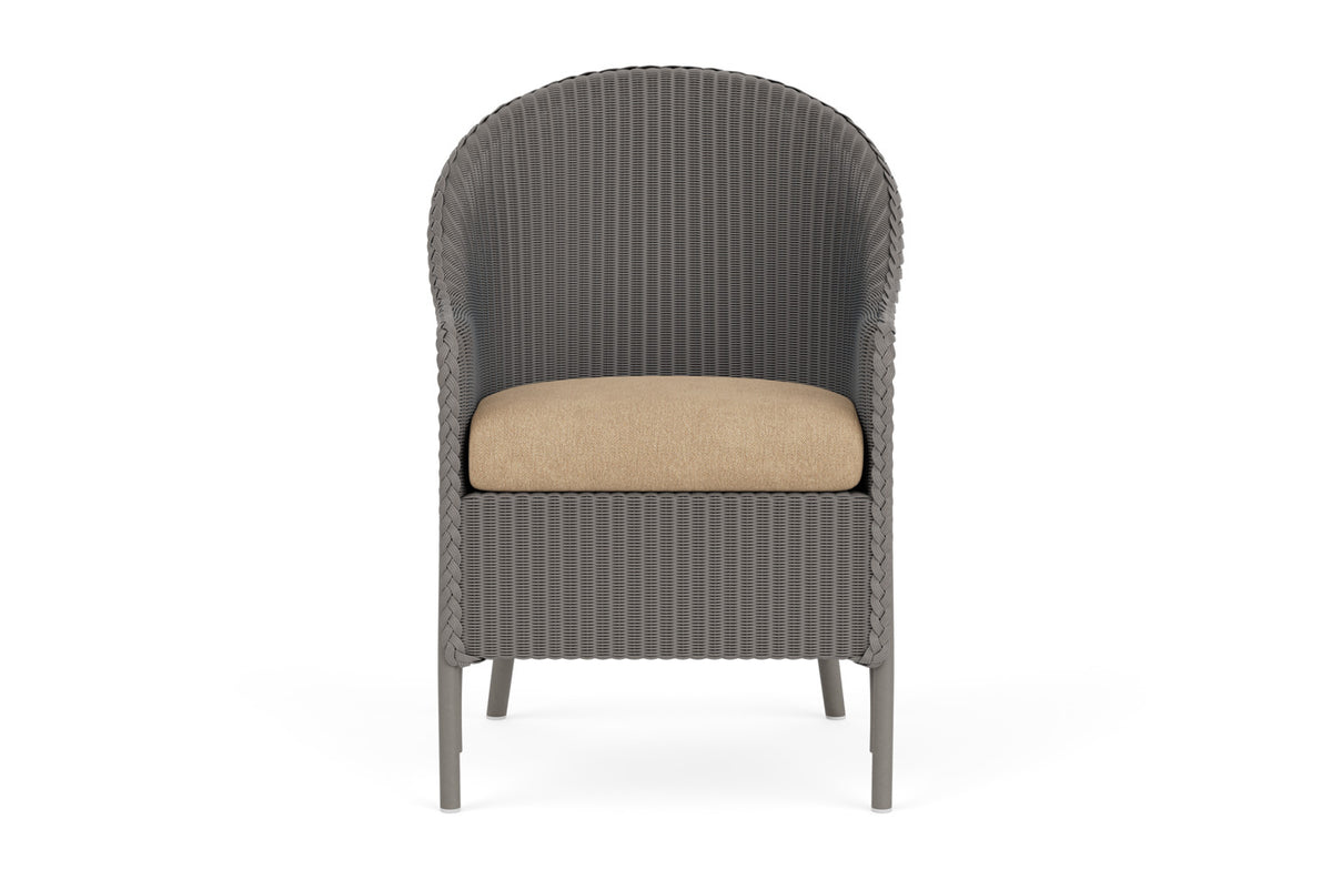 Lloyd Flanders Lloyd Loom Dining Armchair – 1x1 Weave in Pewter with Hayden Sand fabric