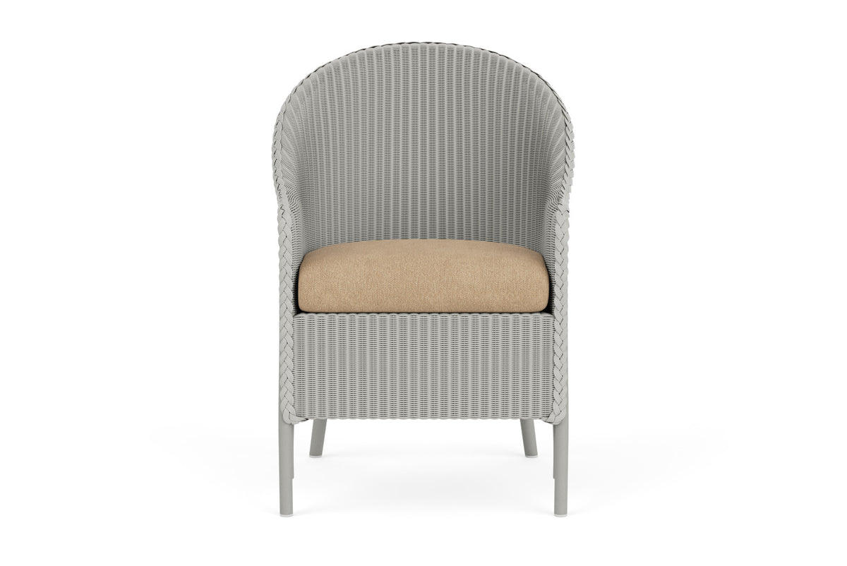 Lloyd Flanders Lloyd Loom Dining Armchair – 1x1 Weave in Platinum with Hayden Sand fabric