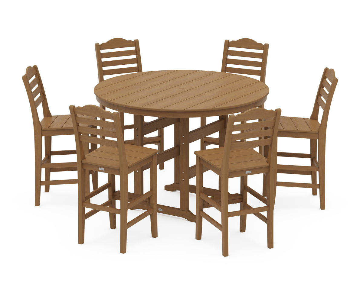POLYWOOD Savannah 7-Piece Farmhouse Side Chair Round Bar Set in Natural