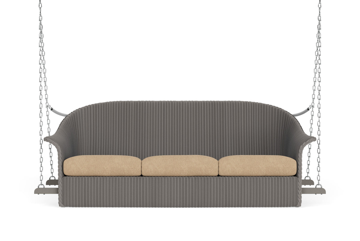 Lloyd Flanders Lloyd Loom 3-Seat Sofa Swing – 1x1 Weave in Pewter with Hayden Sand fabric
