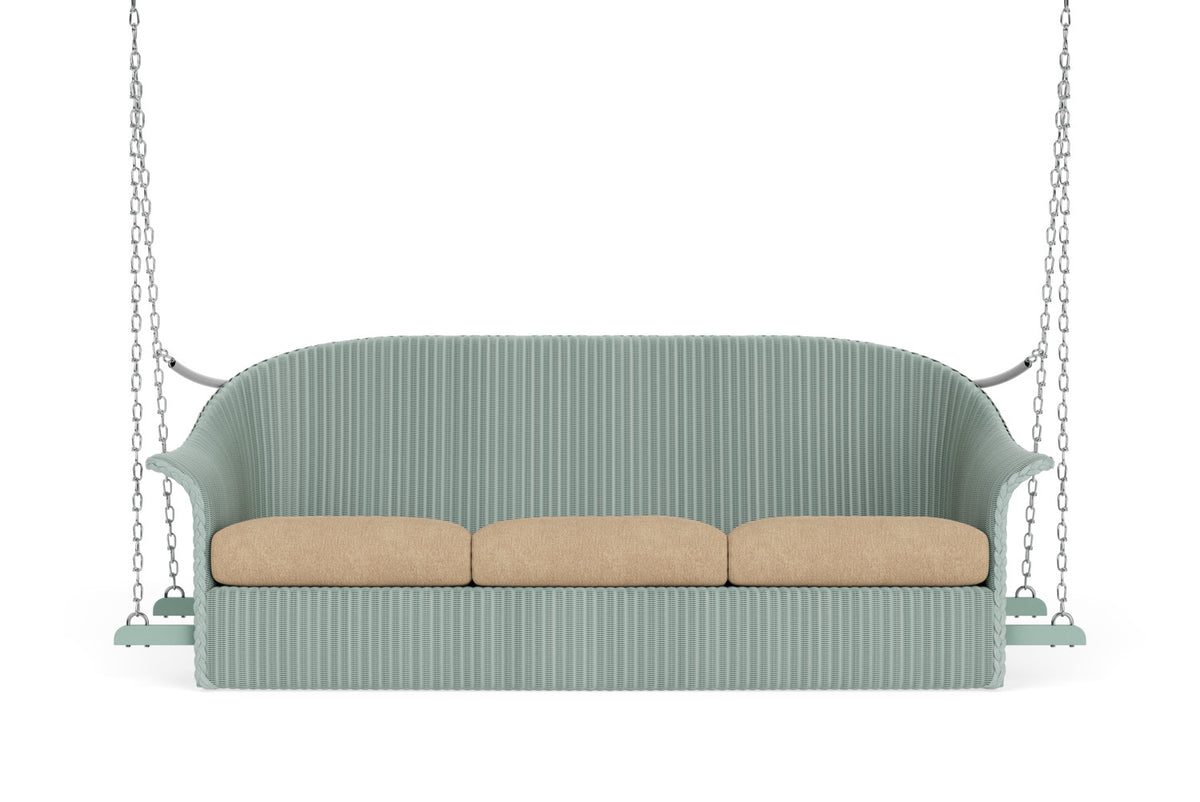 Lloyd Flanders Lloyd Loom 3-Seat Sofa Swing – 1x1 Weave in Sea Glass with Hayden Sand fabric