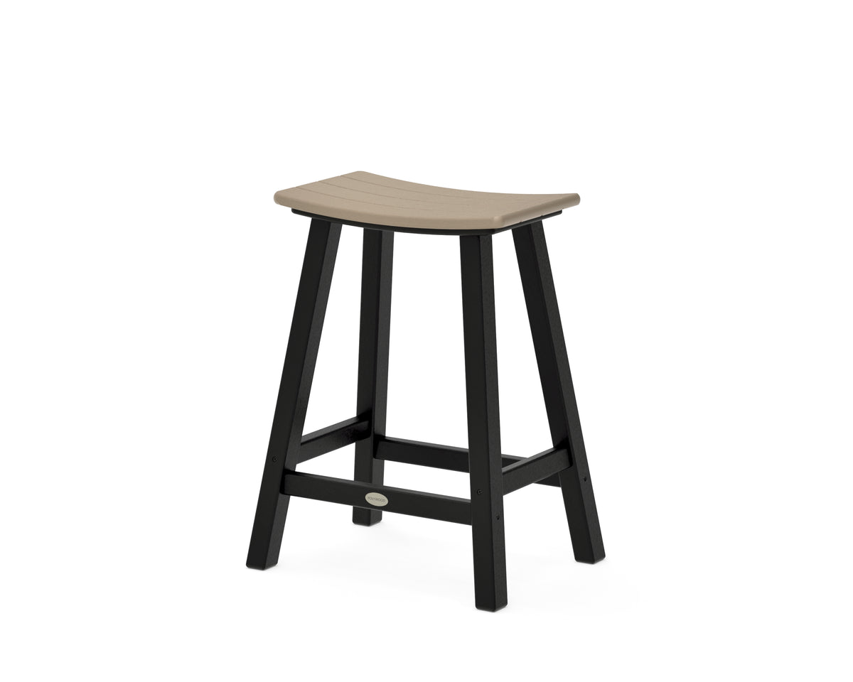 POLYWOOD Contempo 24" Saddle Counter Stool in Black / Vintage Sahara