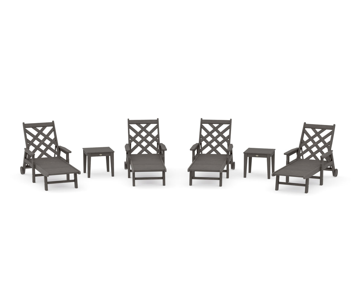 POLYWOOD Wovendale 6-Piece Chaise Set with Arms and Wheels in Driftwood