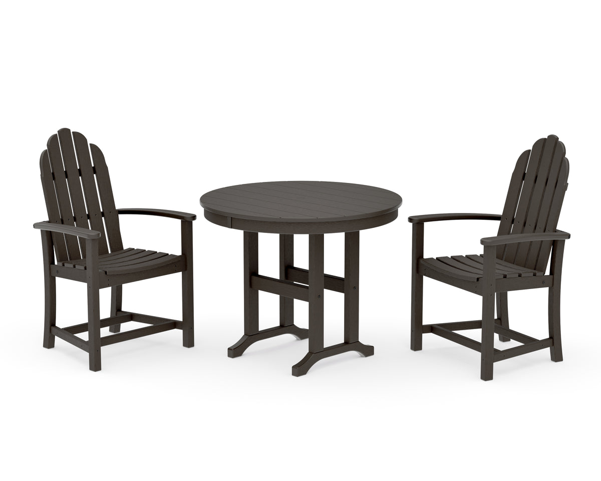 POLYWOOD Classic Adirondack 3-Piece Round Dining Set in Vintage Coffee