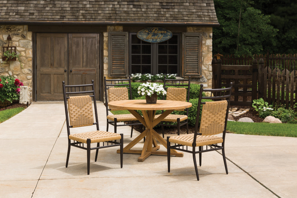 Lloyd Flanders Teak 48" Round Cross Base Dining Table, lifestyle photo 3