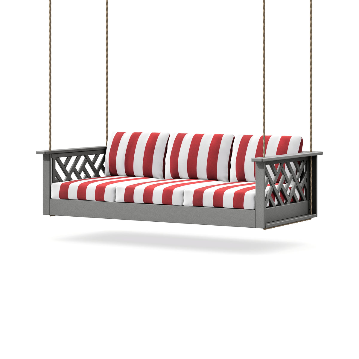 POLYWOOD Chippendale Daybed Swing in Slate Grey / Cabana Stripe Crimson