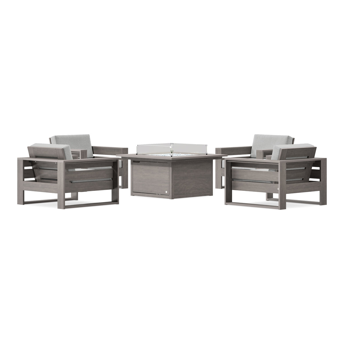 POLYWOOD PW Designer Series Latitude 5-Piece Lounge Fire Table Set in Driftwood / Granite