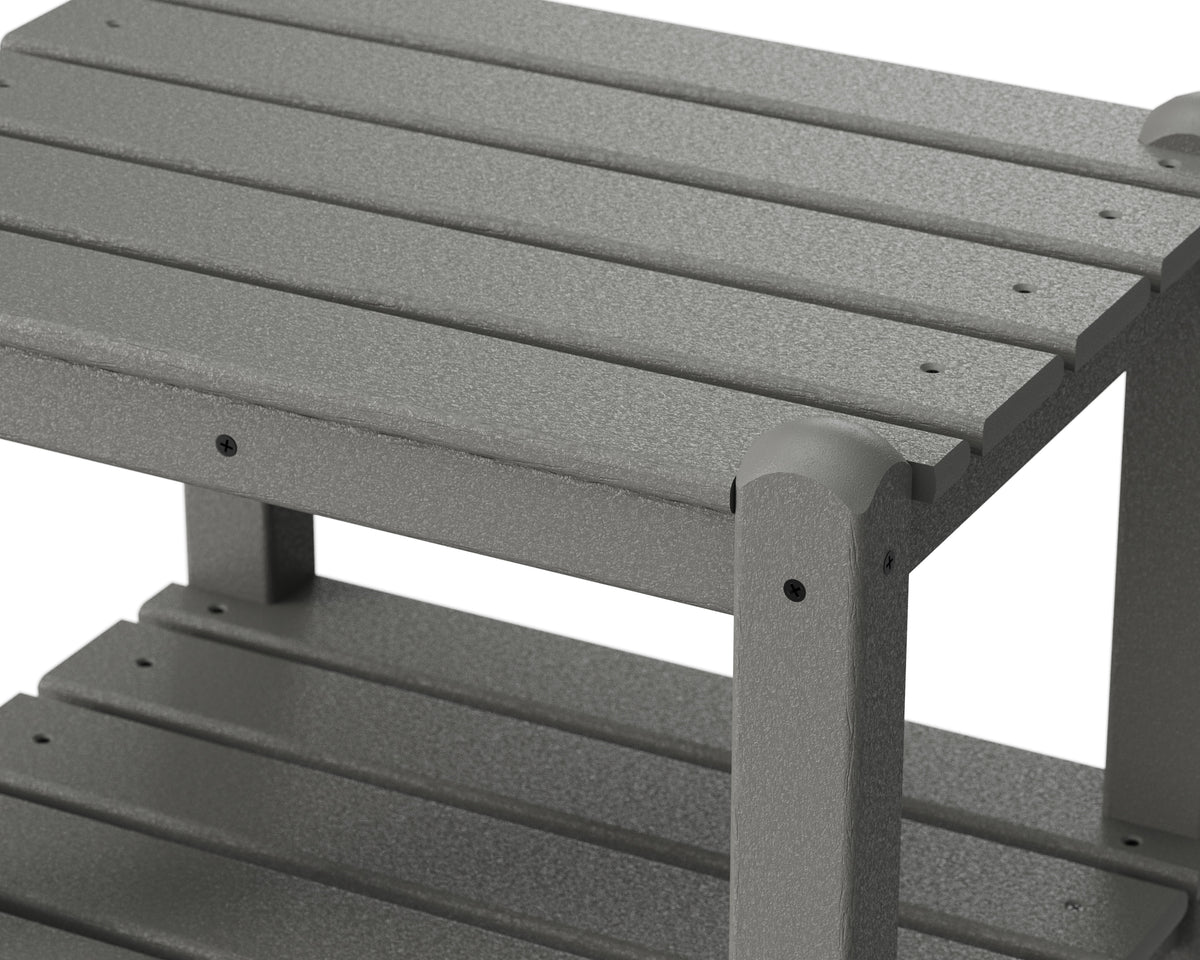 Angled view of the POLYWOOD Two Shelf Side Table in Slate Grey (2)