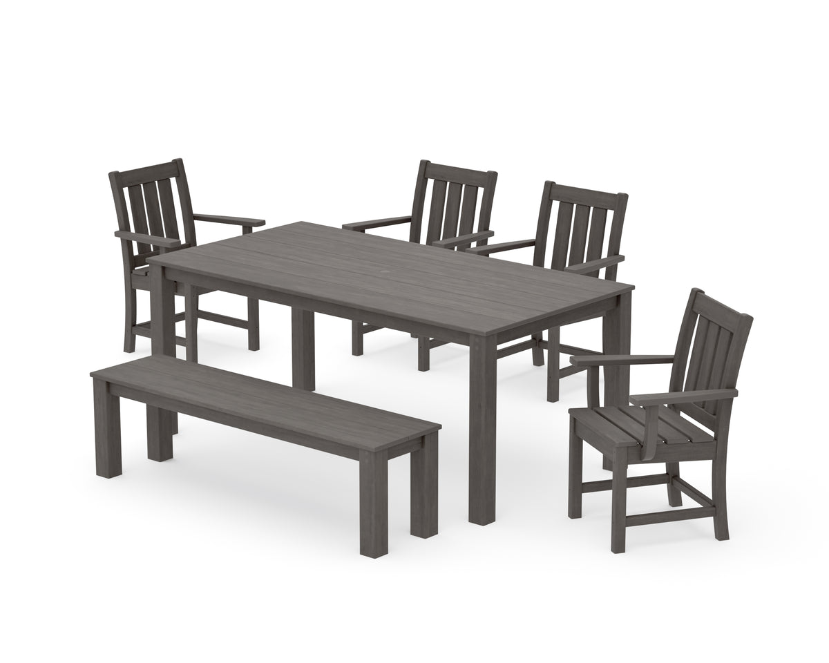 POLYWOOD Oxford 6-Piece Parsons Dining Set with Bench in Driftwood