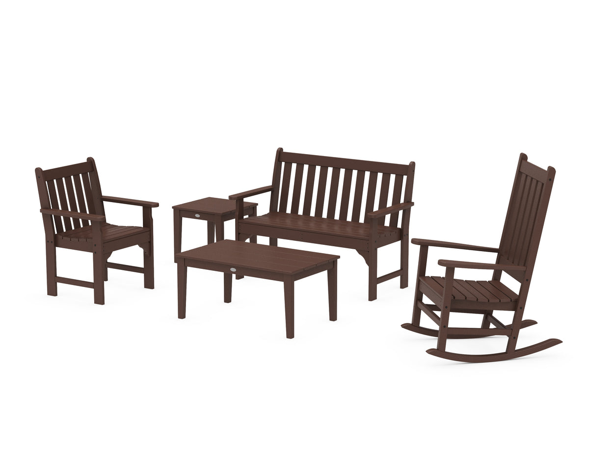 POLYWOOD Vineyard 5-Piece Bench & Rocking Chair Set in Mahogany
