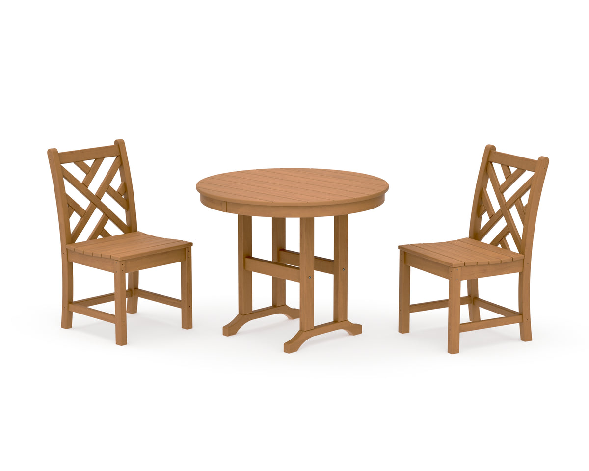 POLYWOOD Chippendale Side Chair 3-Piece Round Dining Set in Natural