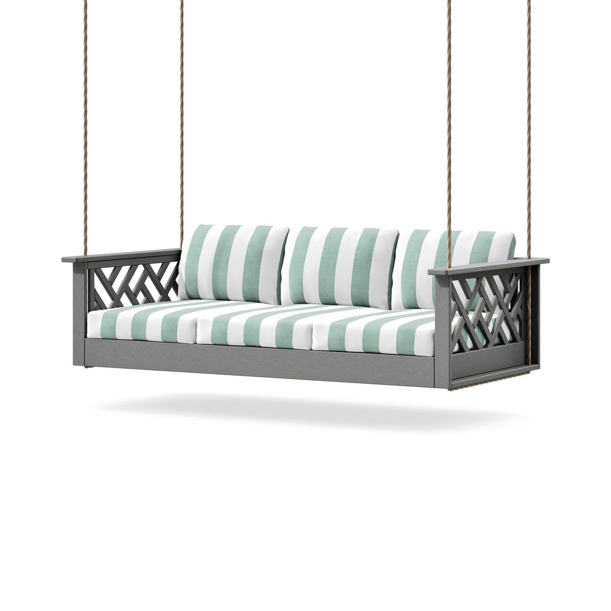 POLYWOOD Chippendale Daybed Swing in Slate Grey / Cabana Stripe Glacier Spa