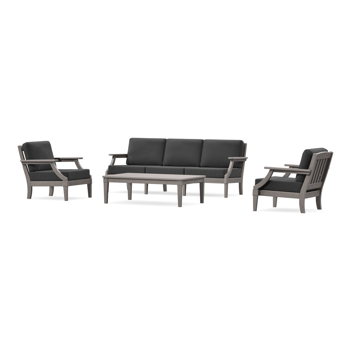 POLYWOOD PW Designer Series Estate 4-Piece Lounge Sofa Set in Driftwood / Spectrum Carbon