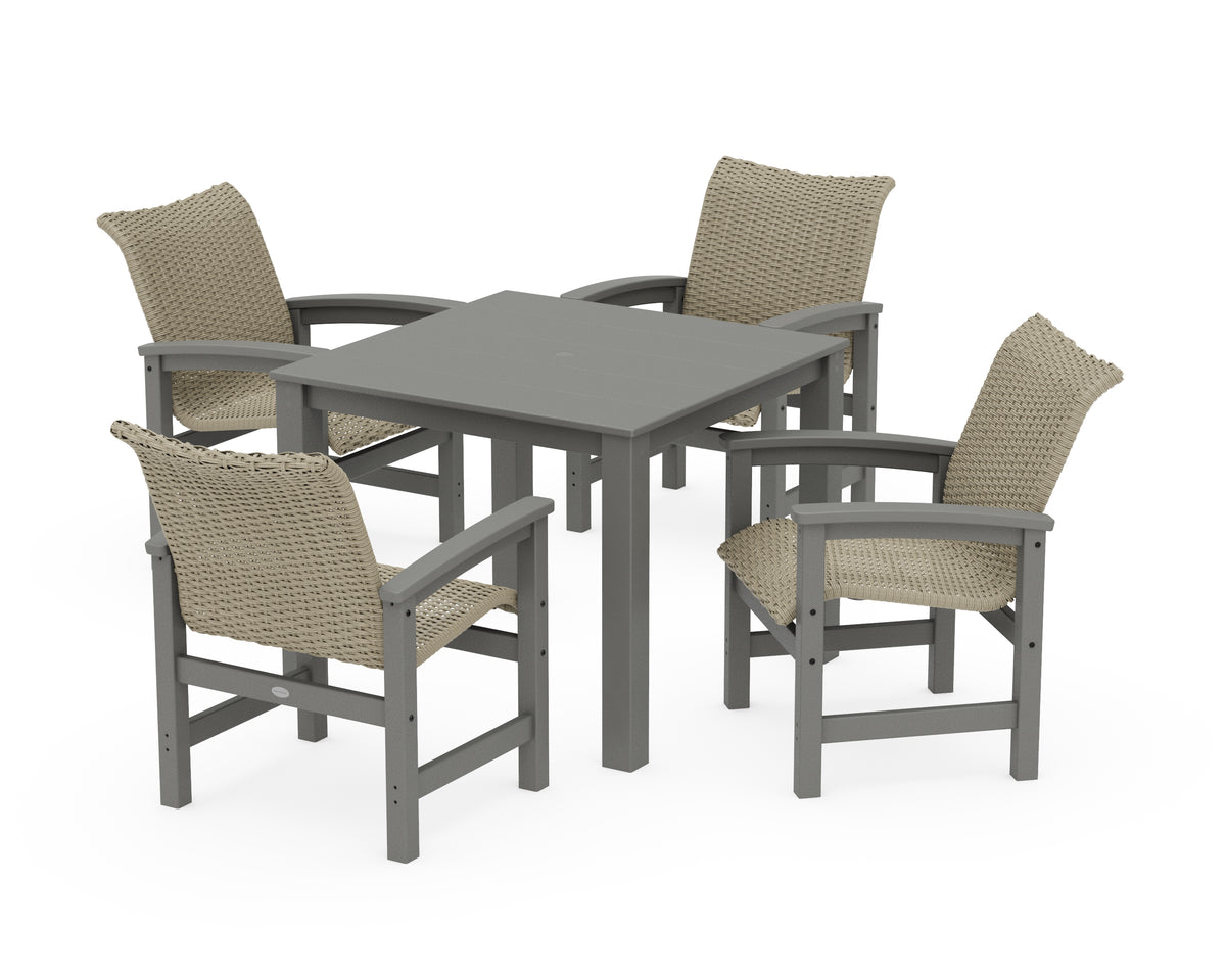 POLYWOOD Coastal Woven 5-Piece Parsons Dining Set in Slate Grey / Dune Grass